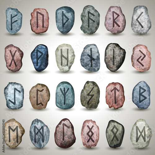 Vector illustration - set of norse scandinavian stone runes, runic alphabet, futhark