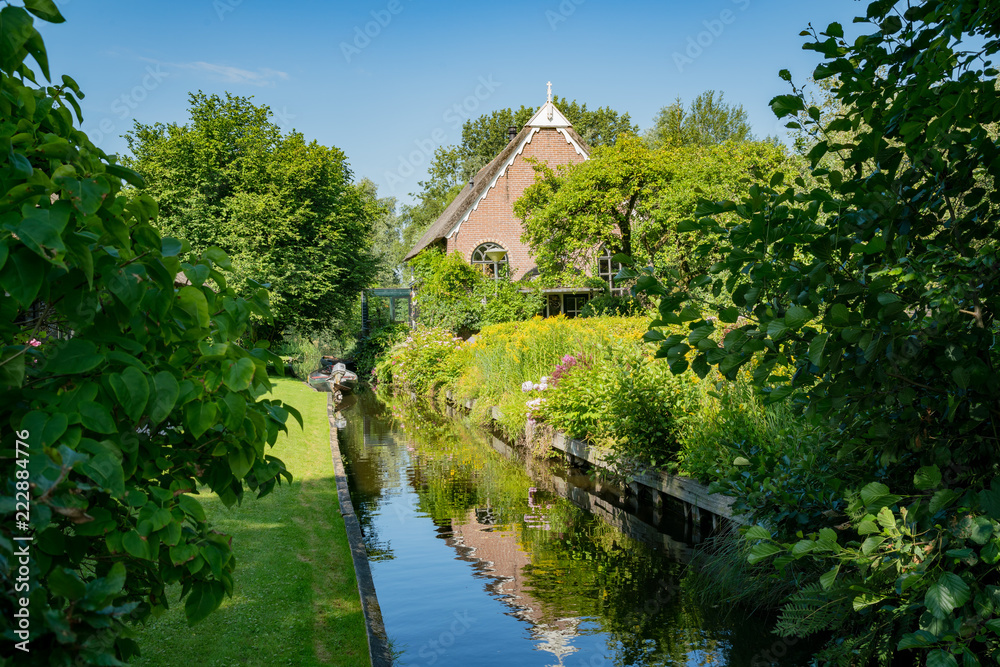 Beautiful canal view and traditional house of Giethoorn