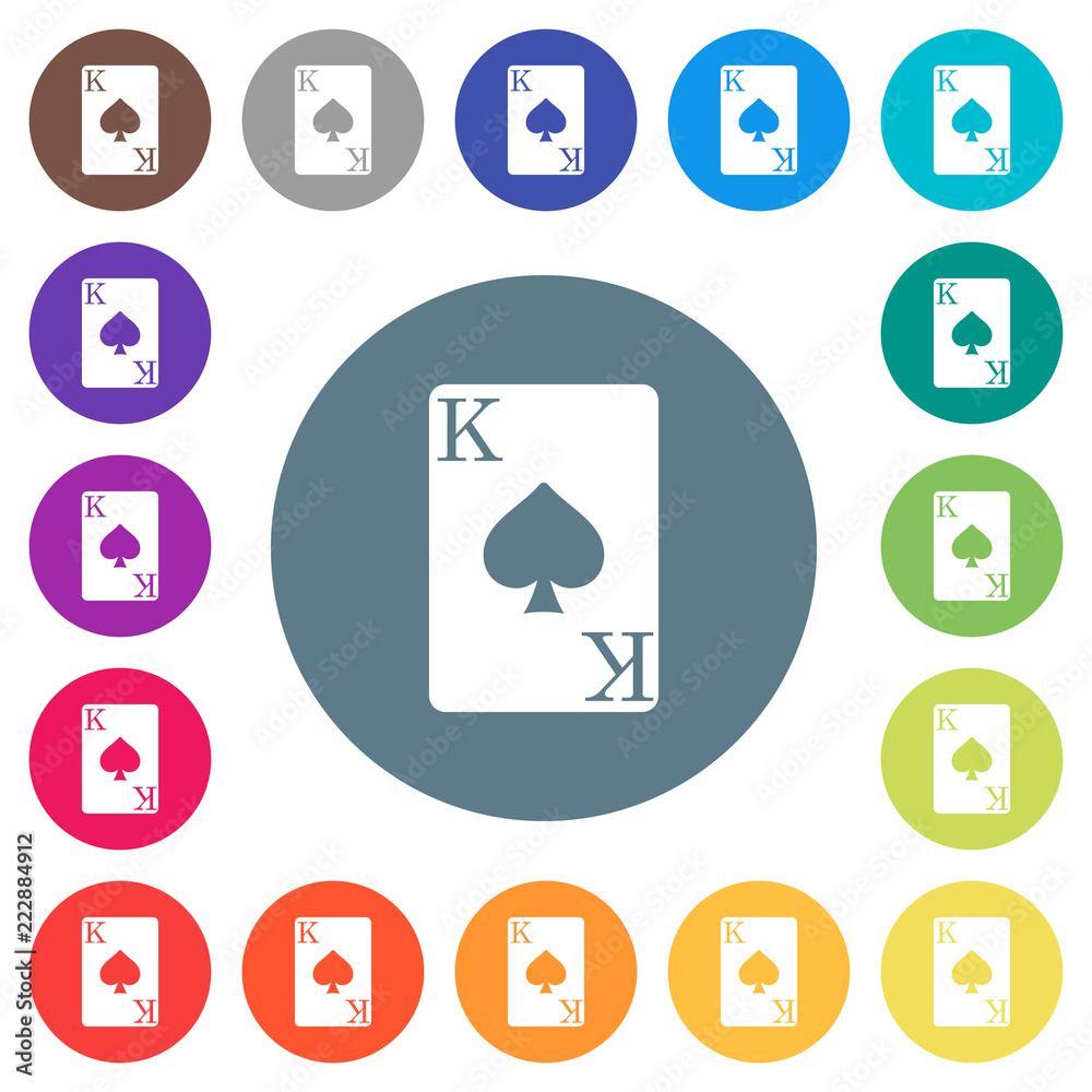 King of spades card flat white icons on round color backgrounds King of spades card flat white icons on round color backgrounds