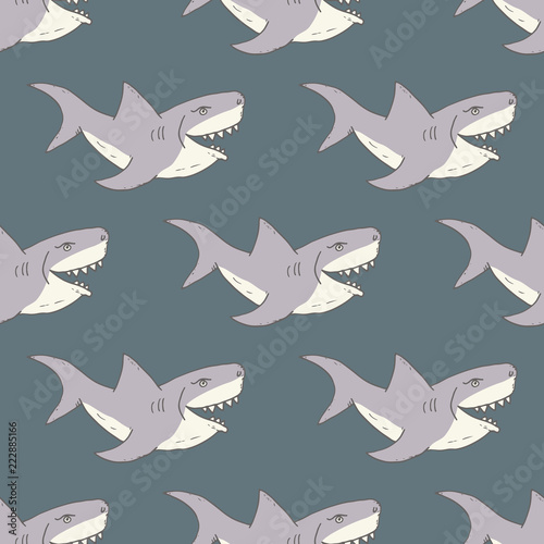 Shark seamless pattern, Hand drawn sketched doodle shark, vector illustration