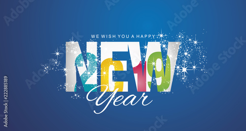 Happy New Year 2019 inside firework colorful blue abstract background