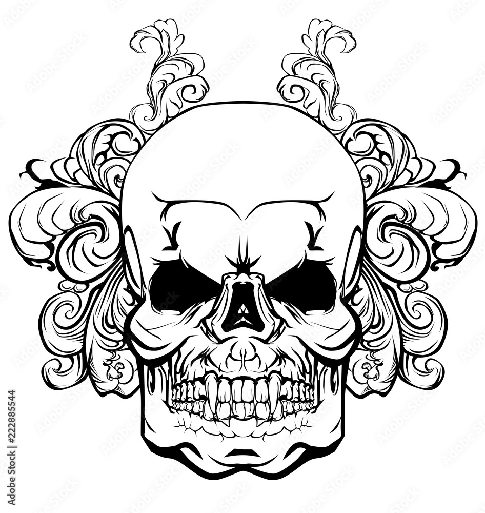 Fototapeta premium Skull with elements of a vegetative ornament