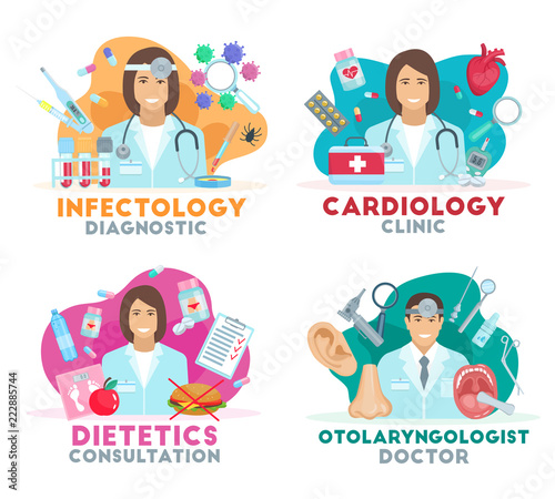 Vector medicine icons with doctors