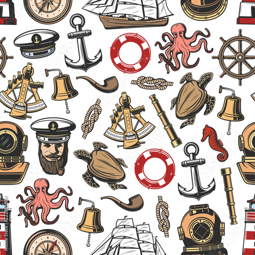 Vintage vector nautical seamless pattern