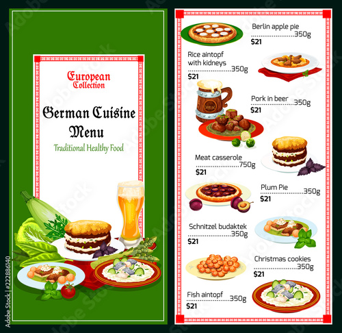 German and bavarian cuisine menu