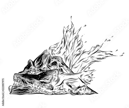 Hand drawn sketch of bonfire in black isolated on white background. Detailed vintage style drawing. Vector illustration