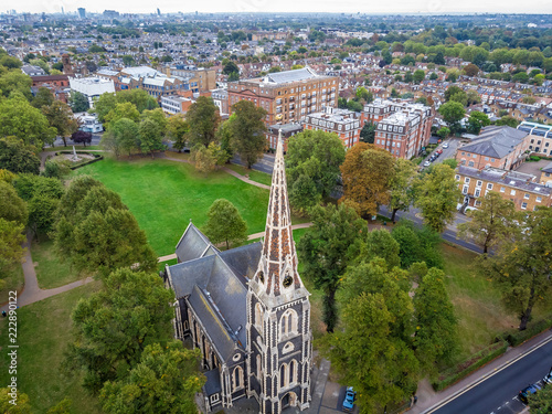 Aerial view of Christ Church Turnham Green,  London photo