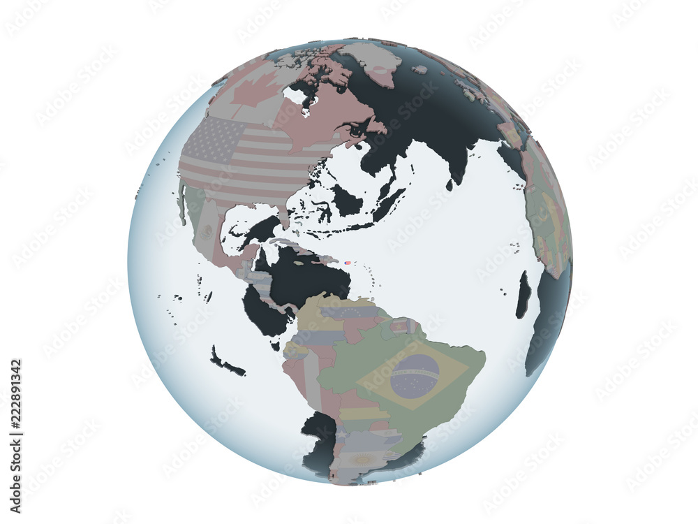 Obraz premium Puerto Rico with flag on globe isolated