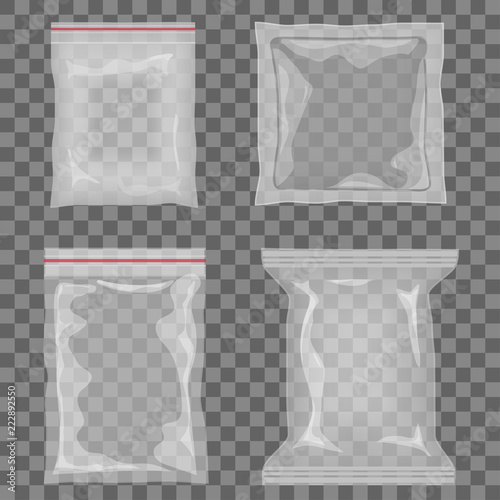 Realistic Transparent Empty Plastic Food PackagingVector Set