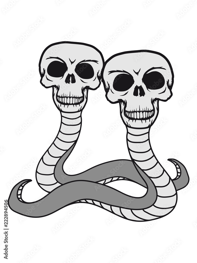 Fototapeta premium 2 freunde team paar duo schlange monster gruselig schädel skelett tot tod knochen horror halloween kopf totenkopf böse comic cartoon clip