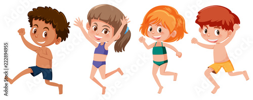 Boy and girls running