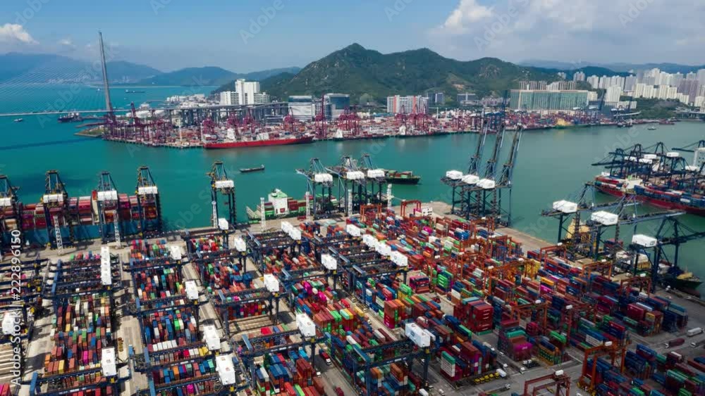 Timelapse of Hong Kong container terminal port