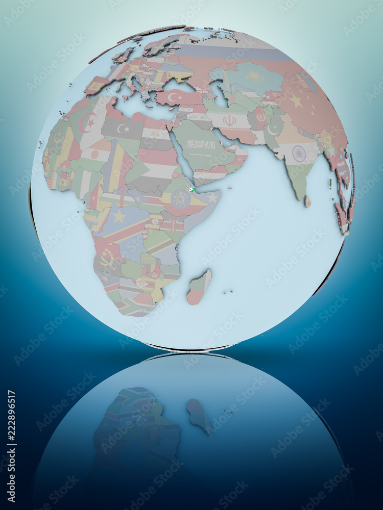 Obraz premium Djibouti on political globe