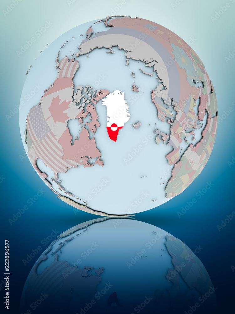Obraz premium Greenland on political globe