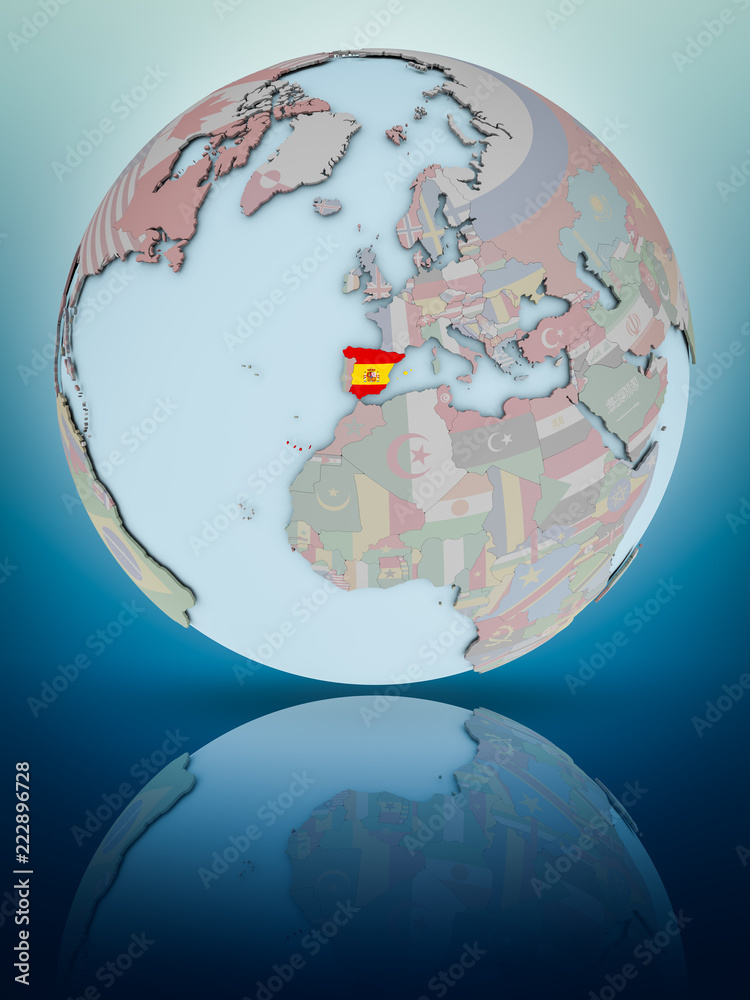 Obraz premium Spain on political globe