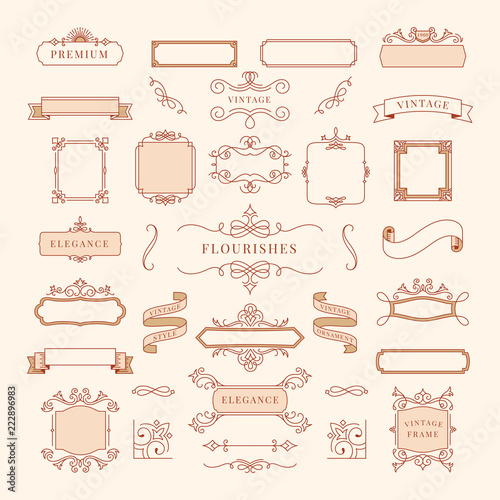 Collection of vintage ornament frame illustration