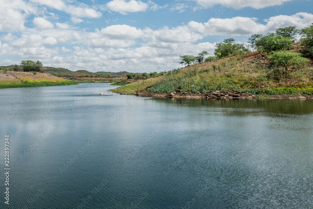 Weir, artificial lake, Açude at São Domingos do Cariri, Paraíba, Northeast of Brazil
