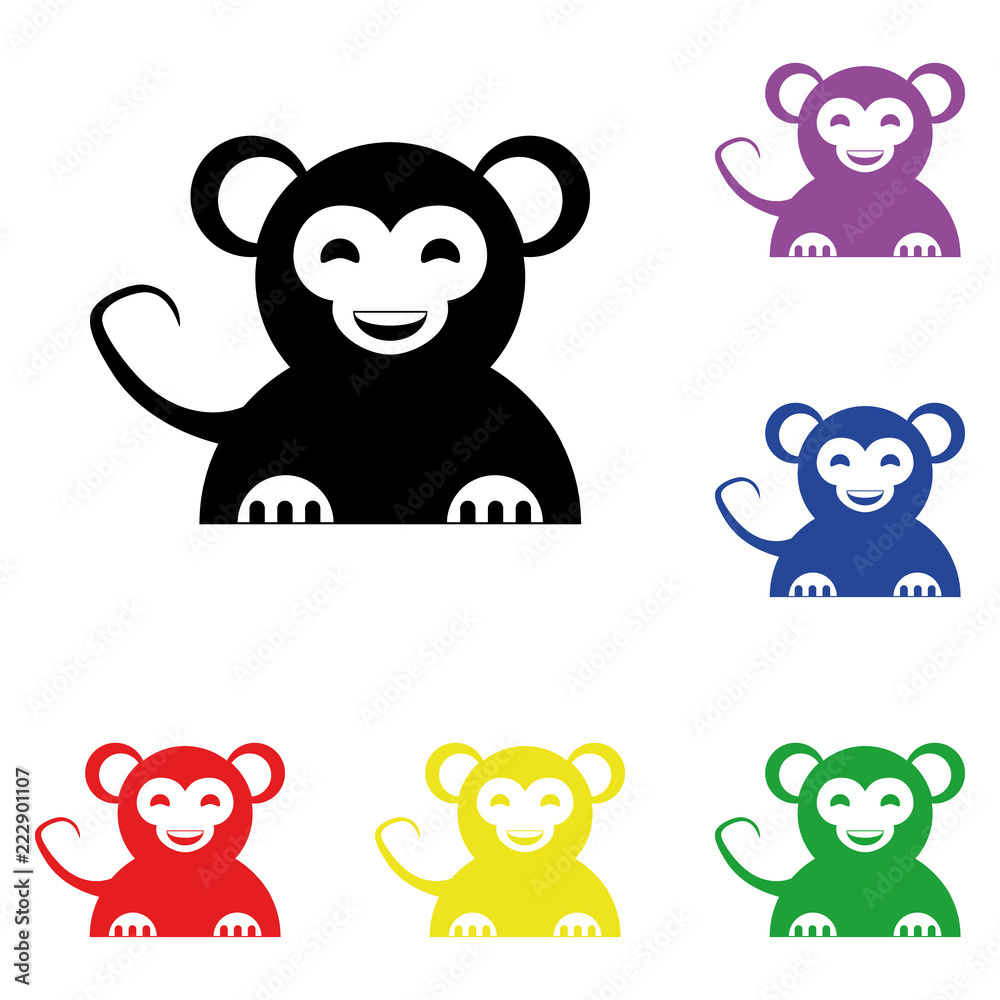 Naklejka premium Elements of monkey in multi colored icons. Premium quality graphic design icon. Simple icon for websites, web design, mobile app, info graphics