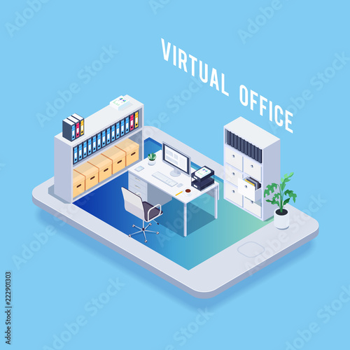 Isometric concept of online workbench.