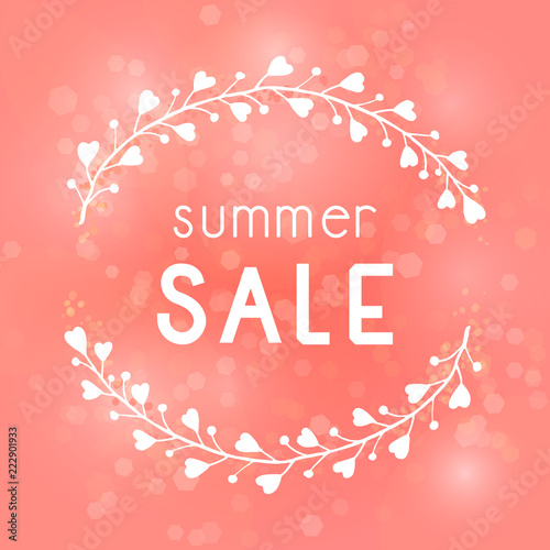 Vector illustration with hand drawn floral frame  abstract background and inscription Summer Sale.