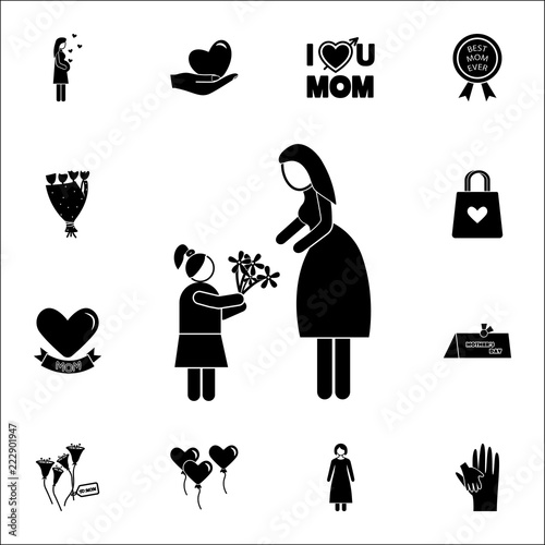 daughter gives flowers to her mother  icon. Mother's Day icons universal set for web and mobile