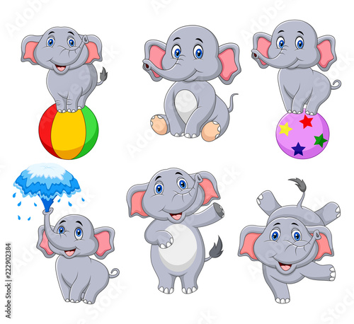 Cartoon elephants collection with different actions