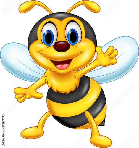 Cartoon happy bee waving