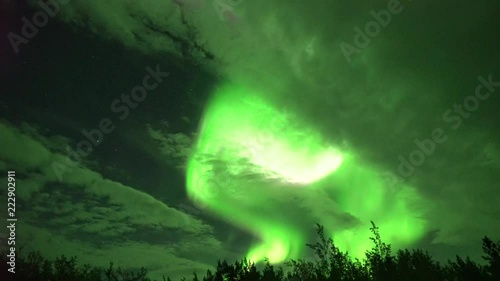 Realistic real time (not timelapse) aurora borealis (northern lights) in Whitehorse, Canada, at 00:12 on September 11, 2018 with 20mm wide-angle lenz photo