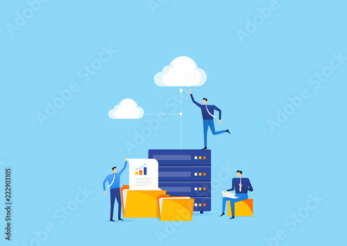 business technology storage server connect to cloud  computing  service concept with people business team working
