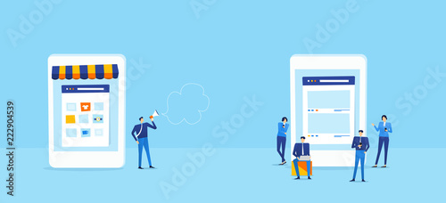 online shop on mobile connect to  group online customer concept
