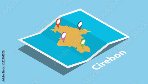 cirebon indonesia explore maps location with folded map and pin location maker destination in isometric style