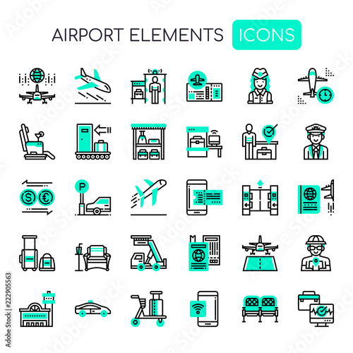Airport Elements , Thin Line and Pixel Perfect Icons