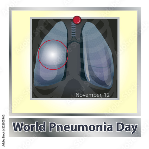 Symbol lung disease. Breathing. Respiratory system. Respiratory disease - cancer asthma, tuberculosis, pneumonia . World Pneumonia Day. Health care. X-ray of the lungs