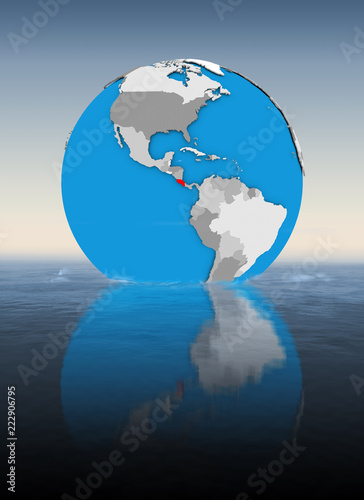 Costa Rica on globe in water