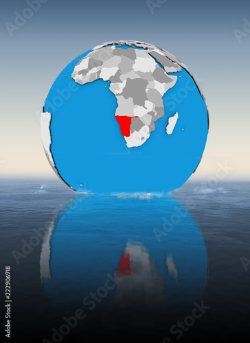 Namibia on globe in water
