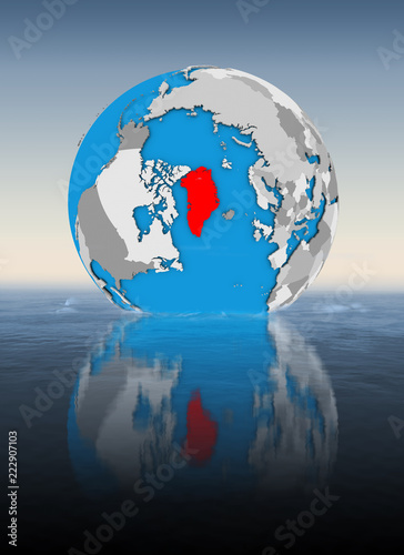 Fototapeta Naklejka Na Ścianę i Meble -  Greenland on globe in water