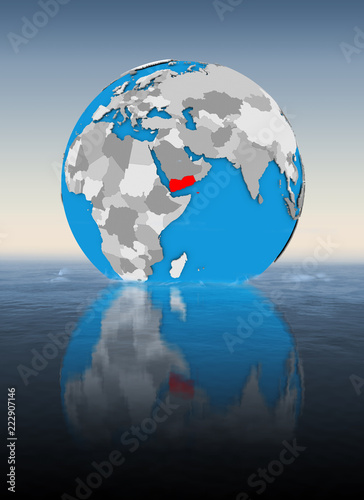 Yemen on globe in water