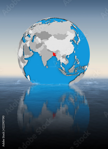 Bangladesh on globe in water