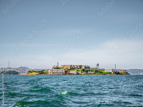 Alcatraz Island with the city of San Francisco in the background across the water beyond.