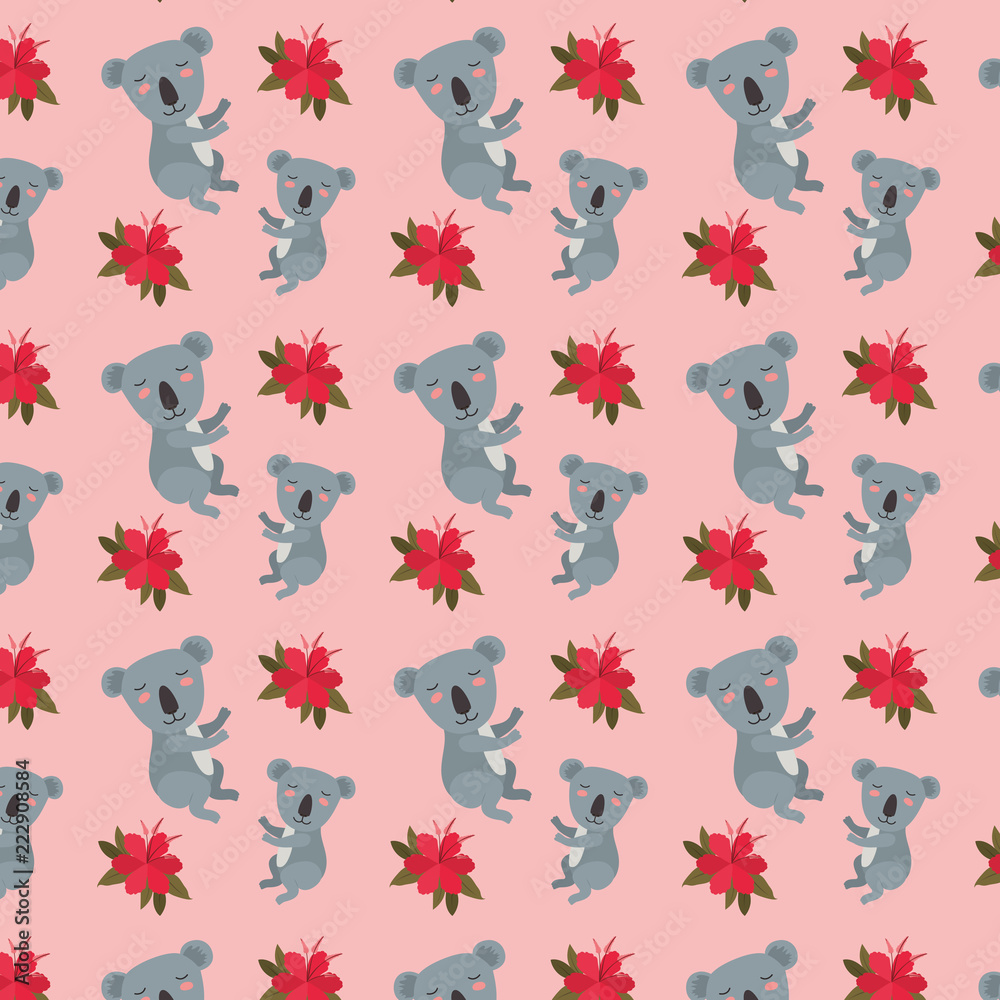 cute koala and flowers pattern background