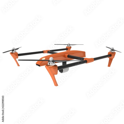 Remote control air drone. Dron flying. 3d render isolated on white