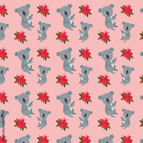cute koala and flowers pattern background