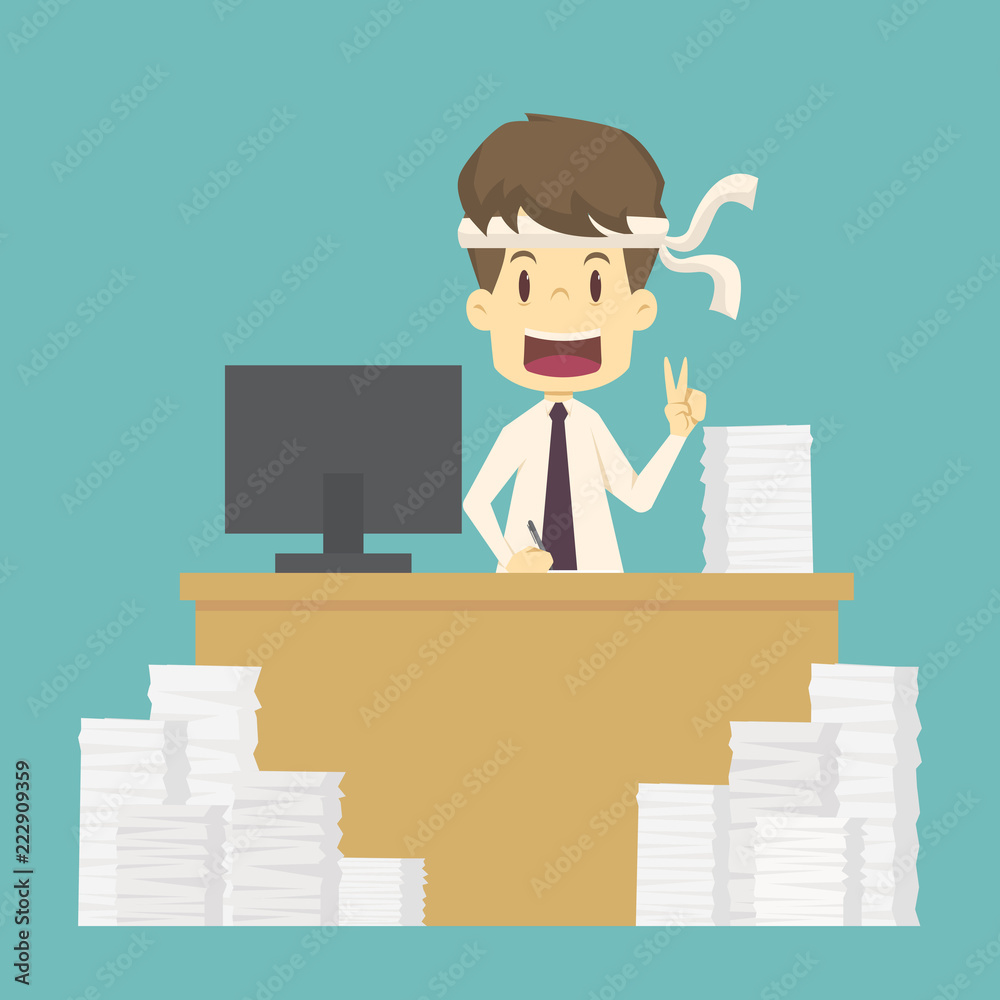 Businessman work hard shows sign of victory on his  of  business,employee success is the concept of the man character business,can  be used as a background, illustration Stock Vector |  Adobe Stock