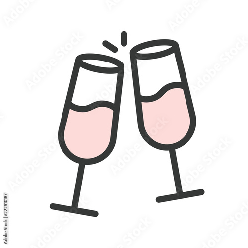 Cheers champagne, Merry Christmas related icon set, filled outline design editable stroke