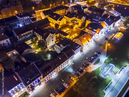 Top aerial view of Nemiga District, Minsk. Residential area at night photo