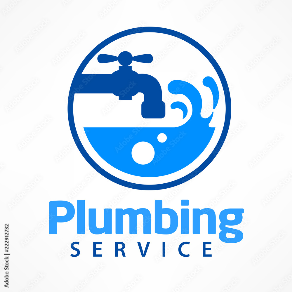 Plumbing service logo in blue, symbol on white with text. Vector Plumbing service logo in blue, symbol on white with text. Vector