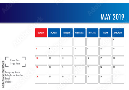 May 2019 desk calendar vector illustration