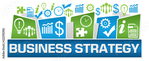 Obraz na płótnie Business Strategy Green Blue Business Symbols On Top