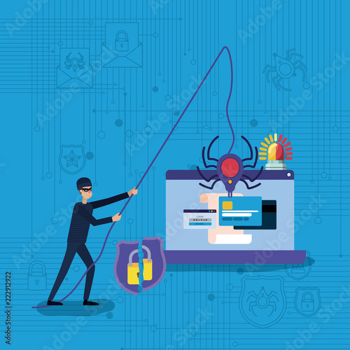 cyber security with laptop and hacker