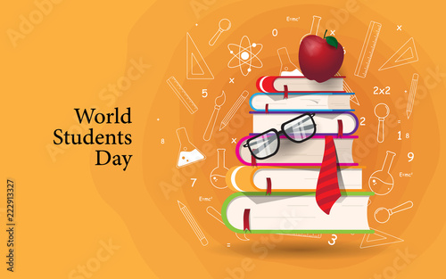 Happy World Students Day with Book and Apple design